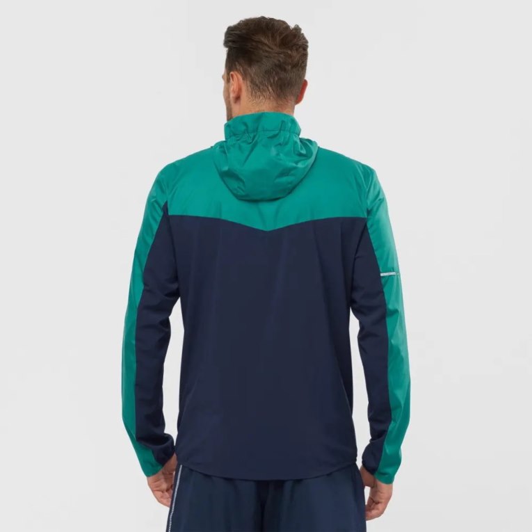 Green / Navy Salomon Agile Men's Windbreaker | IE OH9608